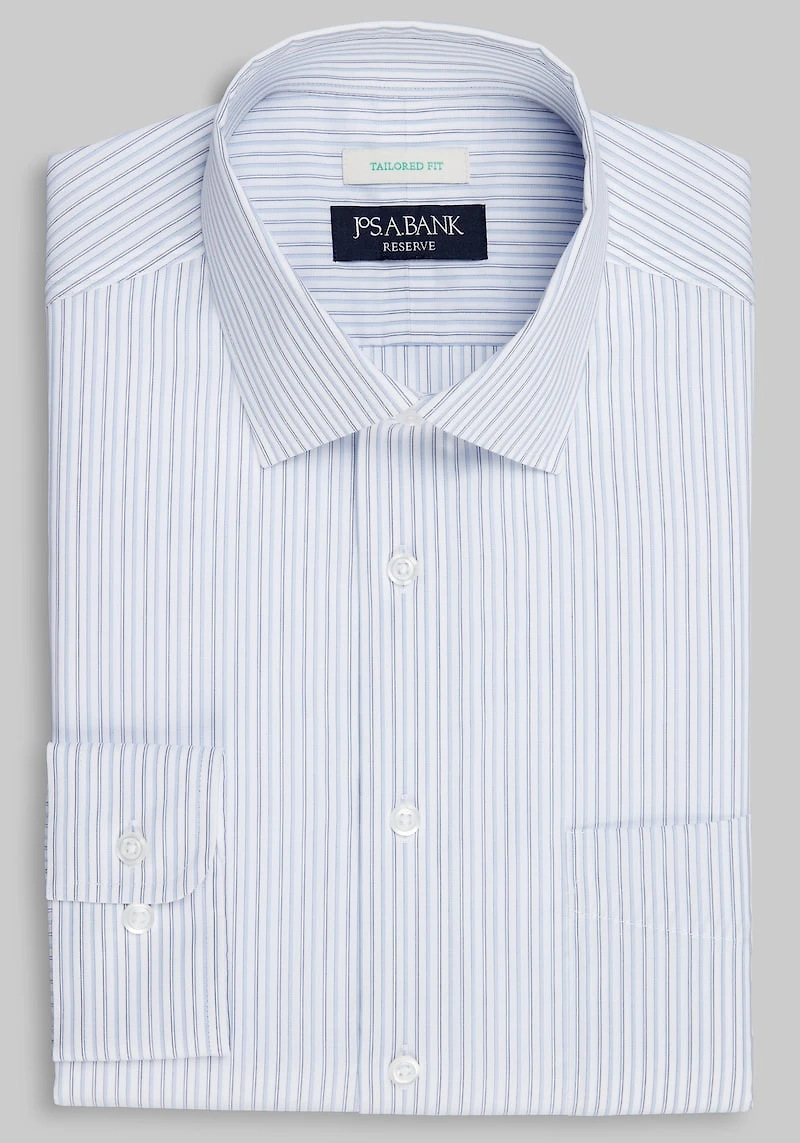 Men's Reserve Collection Tailored Fit Spread Collar Stripe Dress Shirt at Jos. A. Bank, Blue