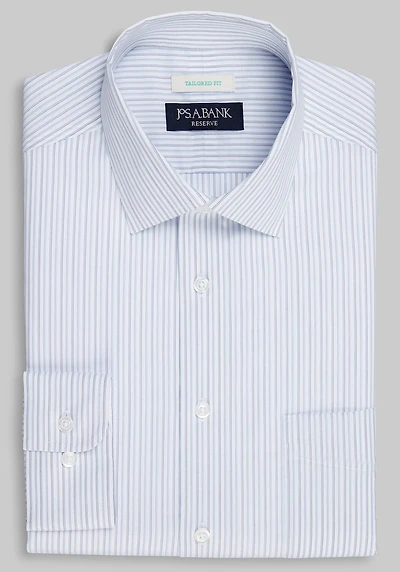 Men's Reserve Collection Tailored Fit Spread Collar Stripe Dress Shirt at Jos. A. Bank, Blue