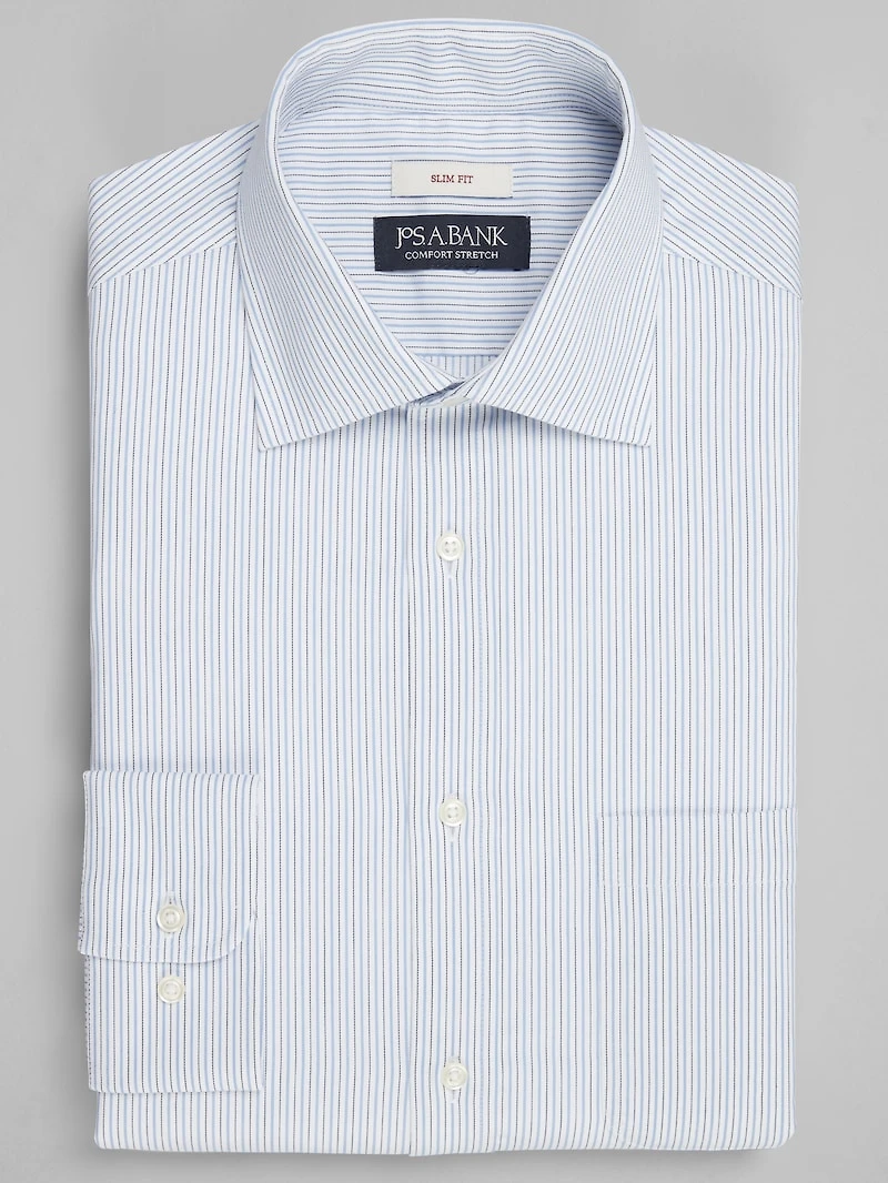 Men's Jos. A. Bank Slim Fit Spread Collar Stripe Dress Shirt at Jos. A. Bank, Blue