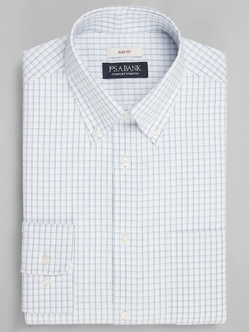 Men's Jos. A. Bank Slim Fit Button-Down Collar Check Dress Shirt at Jos. A. Bank, Cream/White