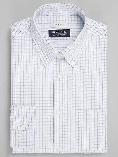 Men's Jos. A. Bank Slim Fit Button-Down Collar Check Dress Shirt at Jos. A. Bank, Cream/White
