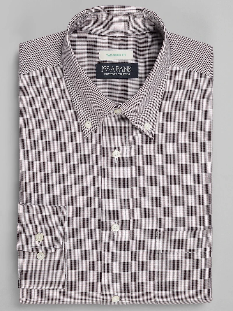 Men's Jos. A. Bank Tailored Fit Button-Down Collar Glen Plaid Dress Shirt at Jos. A. Bank, Burgundy