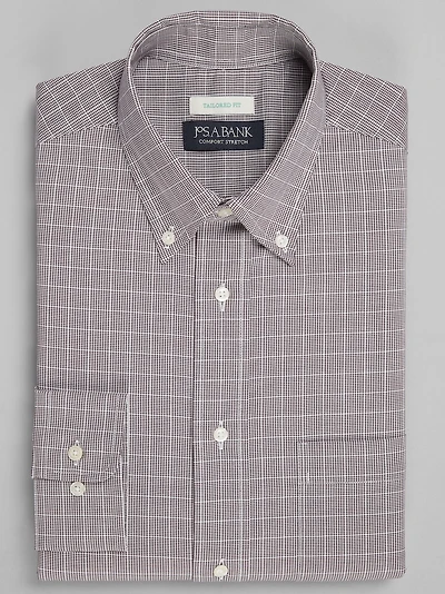 Men's Jos. A. Bank Tailored Fit Button-Down Collar Glen Plaid Dress Shirt at Jos. A. Bank, Burgundy