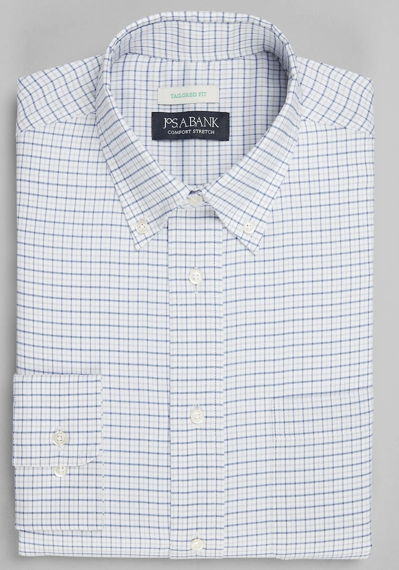Men's Jos. A. Bank Tailored Fit Button-Down Collar Tattersall Dress Shirt at Jos. A. Bank, Blue