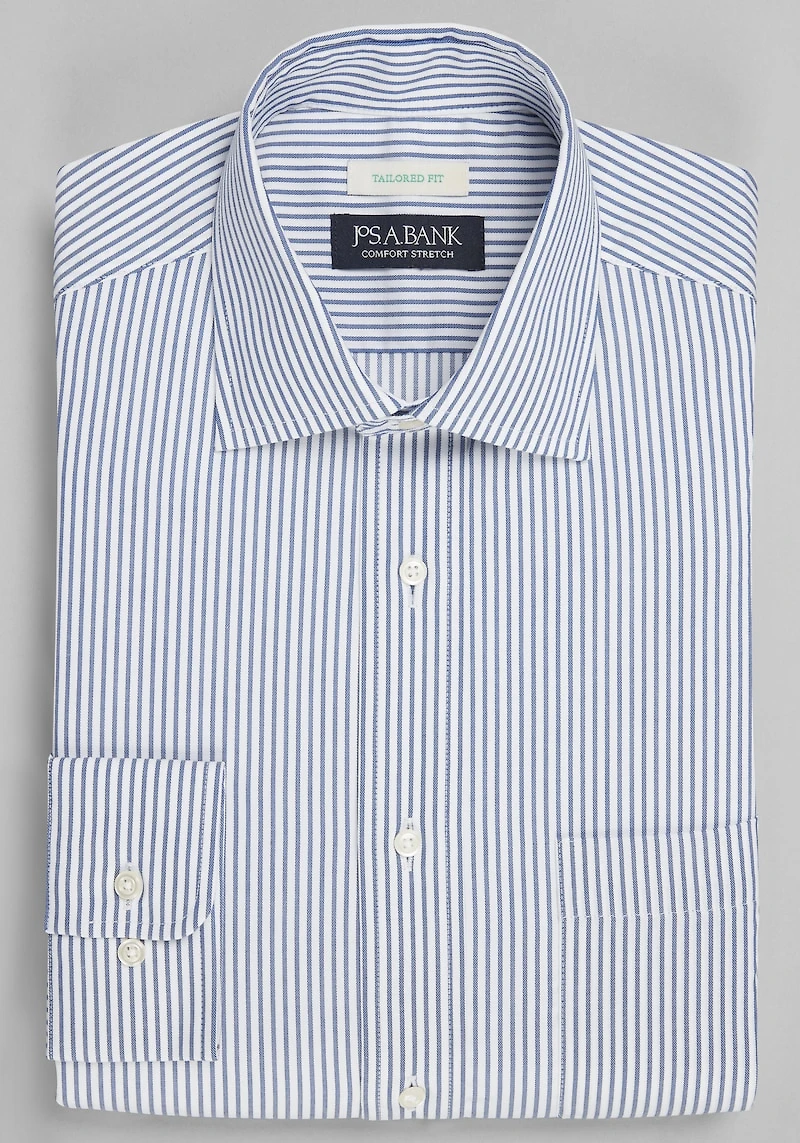 Men's Jos. A. Bank Tailored Fit Spread Collar Bengal Stripe Dress Shirt at Jos. A. Bank, Blue/Navy