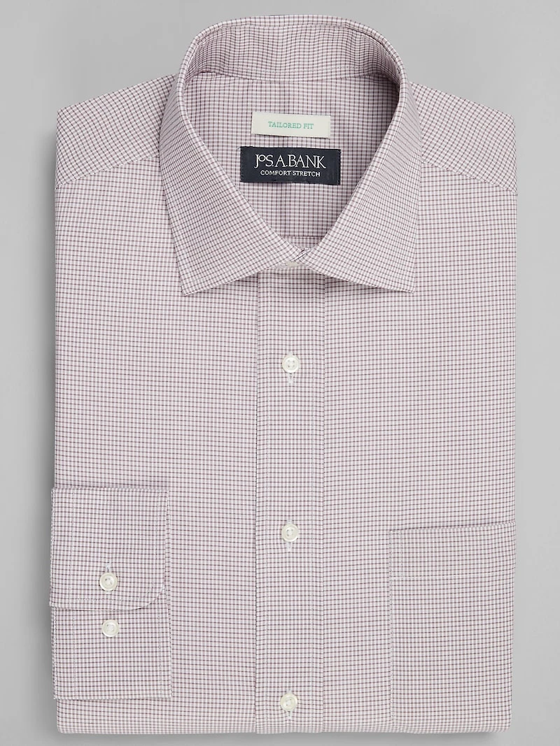 Men's Jos. A. Bank Tailored Fit Spread Collar Micro Grid Dress Shirt at Jos. A. Bank, Burgundy
