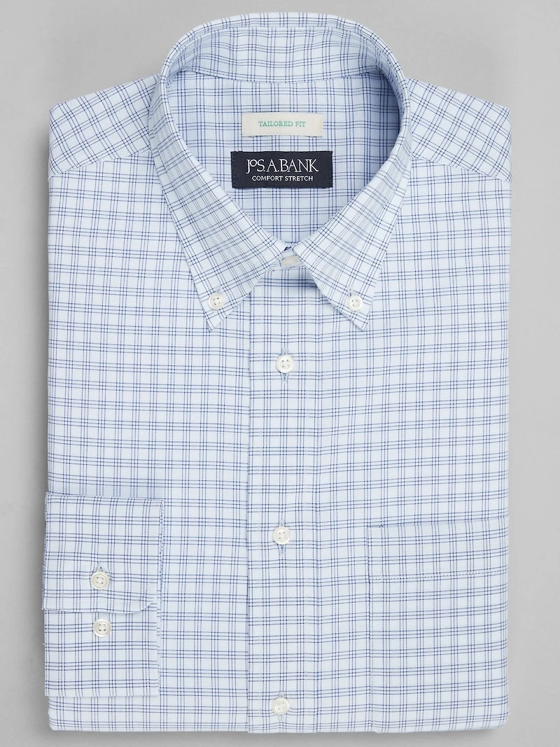 Men's Jos. A. Bank Tailored Fit Button-Down Collar Check Dress Shirt at Jos. A. Bank, Blue