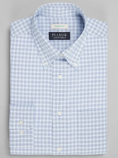 Men's Jos. A. Bank Tailored Fit Button-Down Collar Check Dress Shirt at Jos. A. Bank, Blue