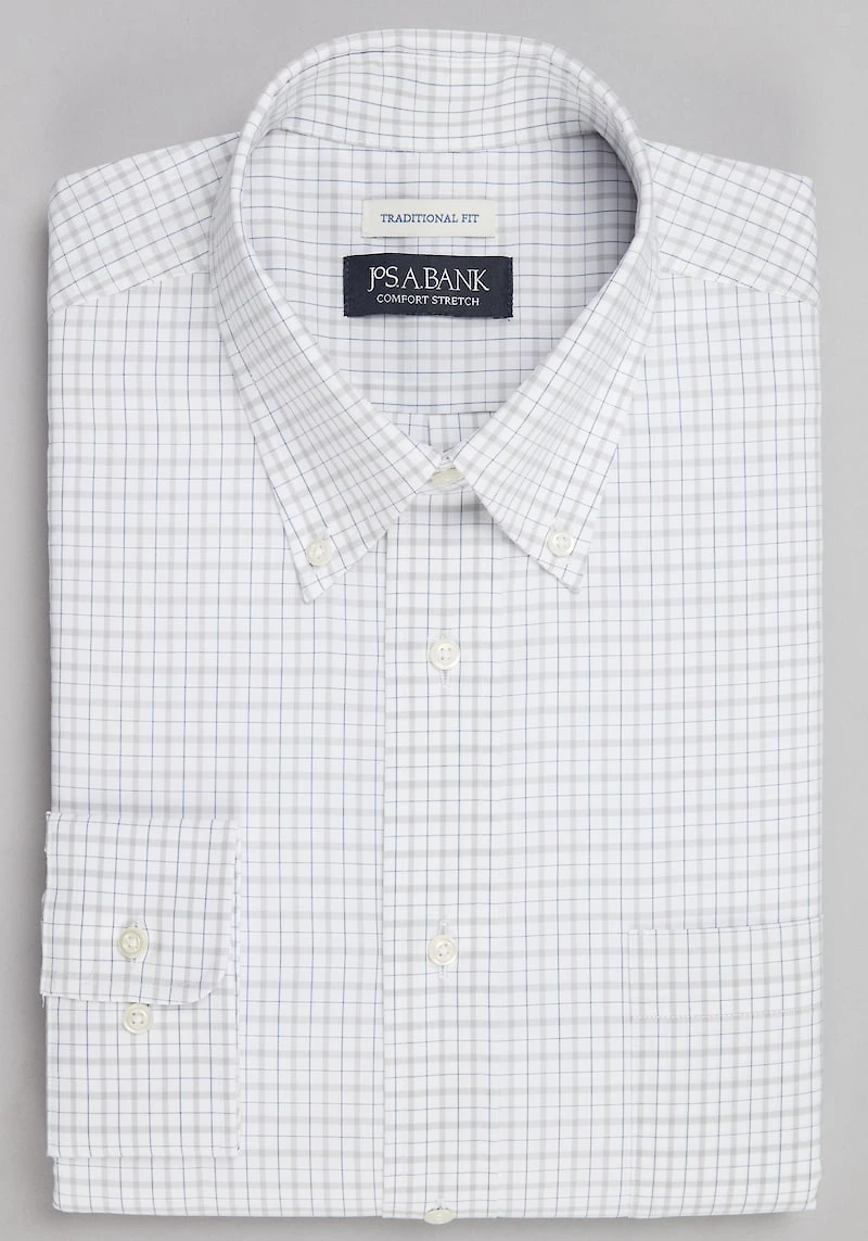 Men's Jos. A. Bank Traditional Fit Button-Down Collar Check Dress Shirt at Jos. A. Bank, Grey