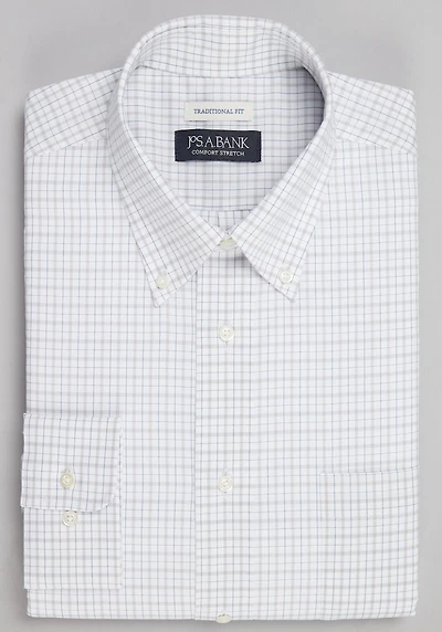 Men's Jos. A. Bank Traditional Fit Button-Down Collar Check Dress Shirt at Jos. A. Bank, Grey