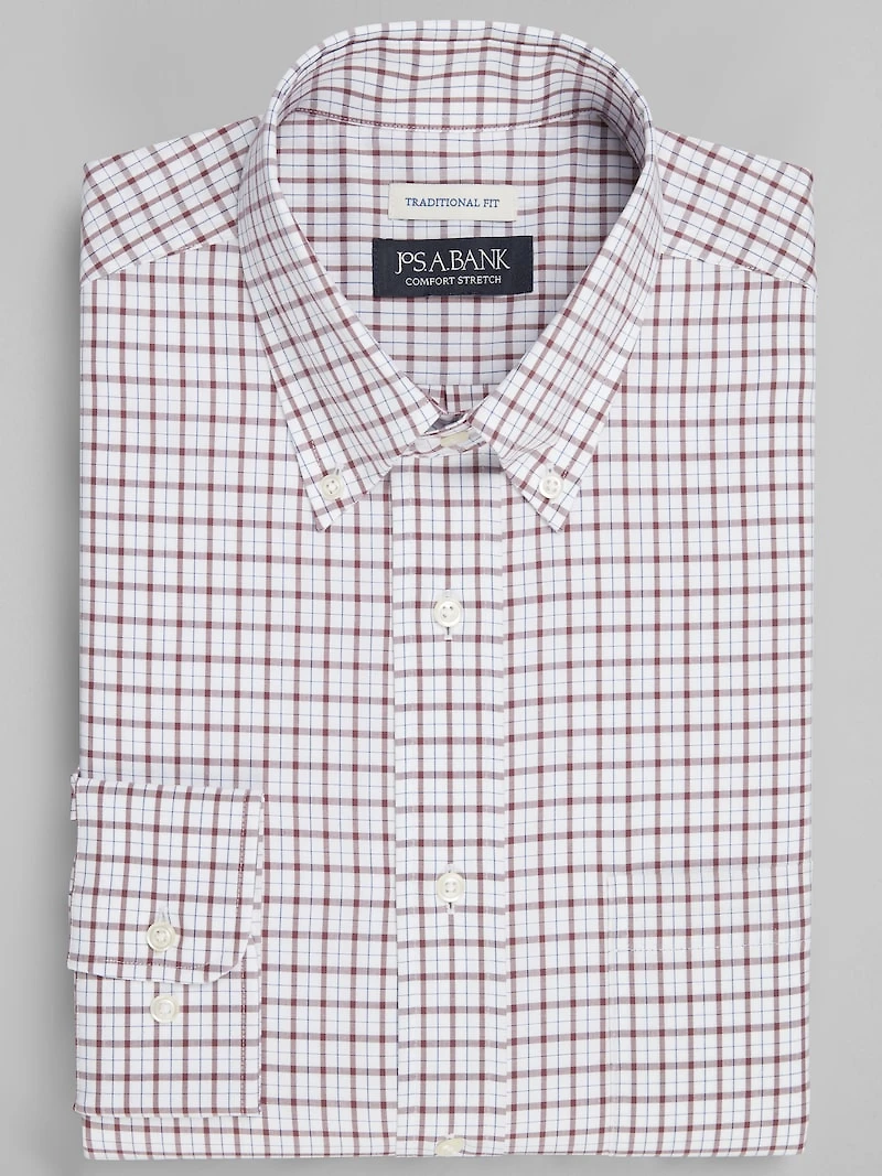 Men's Jos. A. Bank Traditional Fit Button-Down Collar Check Dress Shirt at Jos. A. Bank, Burgundy