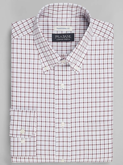 Men's Jos. A. Bank Traditional Fit Button-Down Collar Check Dress Shirt at Jos. A. Bank, Burgundy