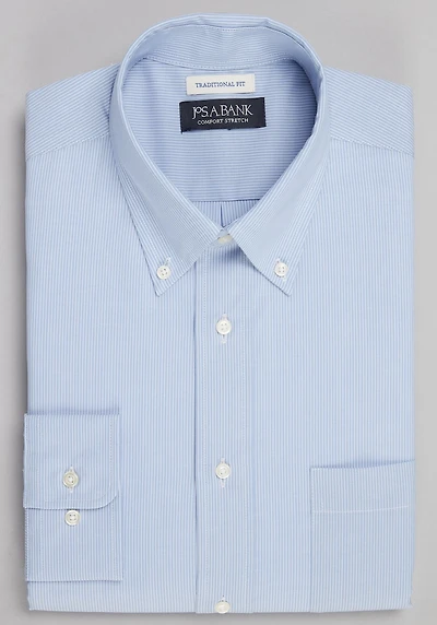 Men's Jos A. Bank Traditional Fit Fine Stripe Comfort Stretch Dress Shirt at Jos. A. Bank, Blue