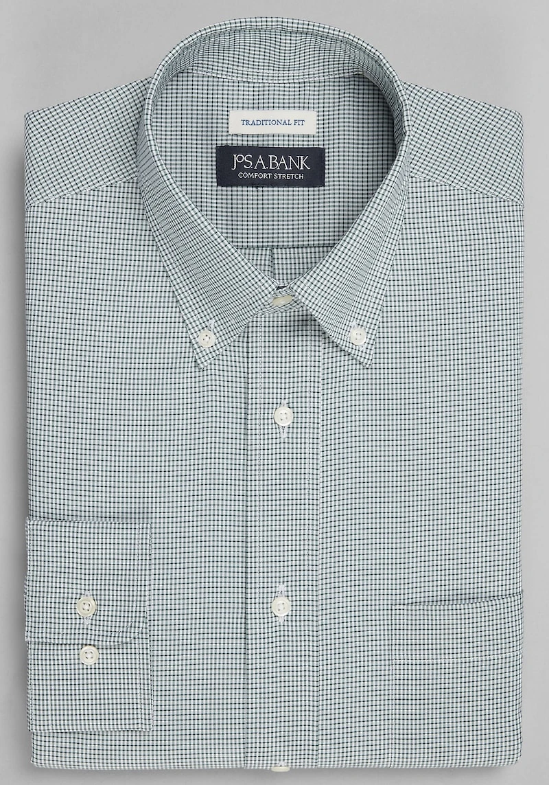 Men's Jos A. Bank Traditional Fit Micro Grid Comfort Stretch Dress Shirt at Jos. A. Bank, Green