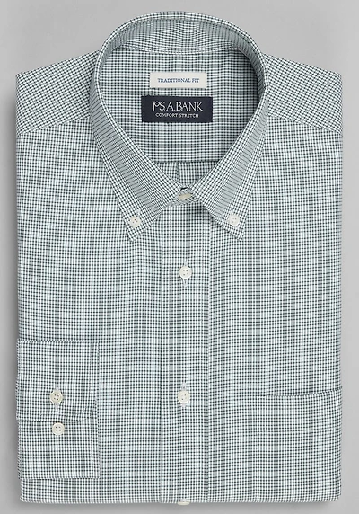 Men's Jos A. Bank Traditional Fit Micro Grid Comfort Stretch Dress Shirt at Jos. A. Bank, Green