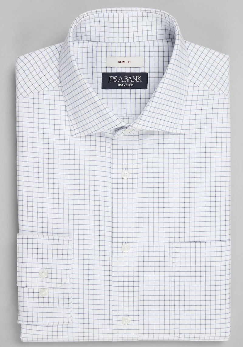 Men's Traveler® Collection Slim Fit Spread Collar Dress Shirt at Jos. A. Bank, Blue