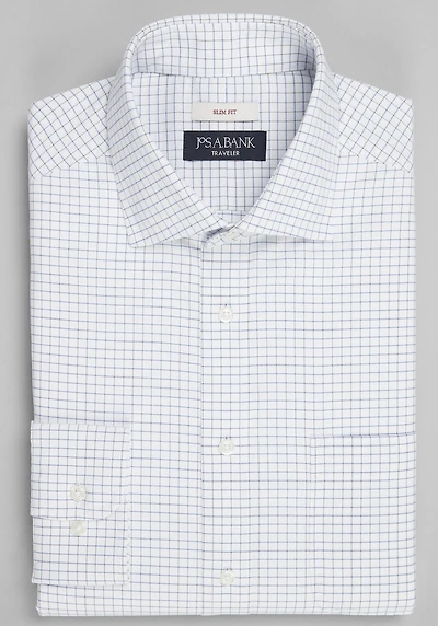 Men's Traveler® Collection Slim Fit Spread Collar Dress Shirt at Jos. A. Bank, Blue