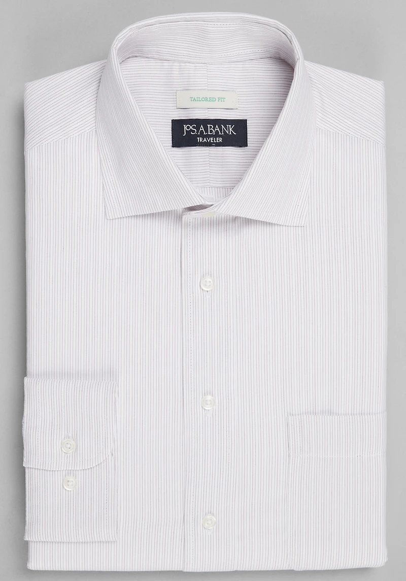 Men's Traveler® Collection Tailored Fit Stripe Dress Shirt at Jos. A. Bank, Burgundy