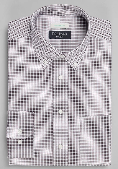 Men's Traveler® Collection Tailored Fit Button-Down Collar Double Check Dress Shirt at Jos. A. Bank, Burgundy