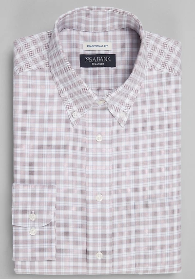 Men's Traveler® Collection Traditional Fit Button-Down Collar Check Dress Shirt at Jos. A. Bank, Burgundy