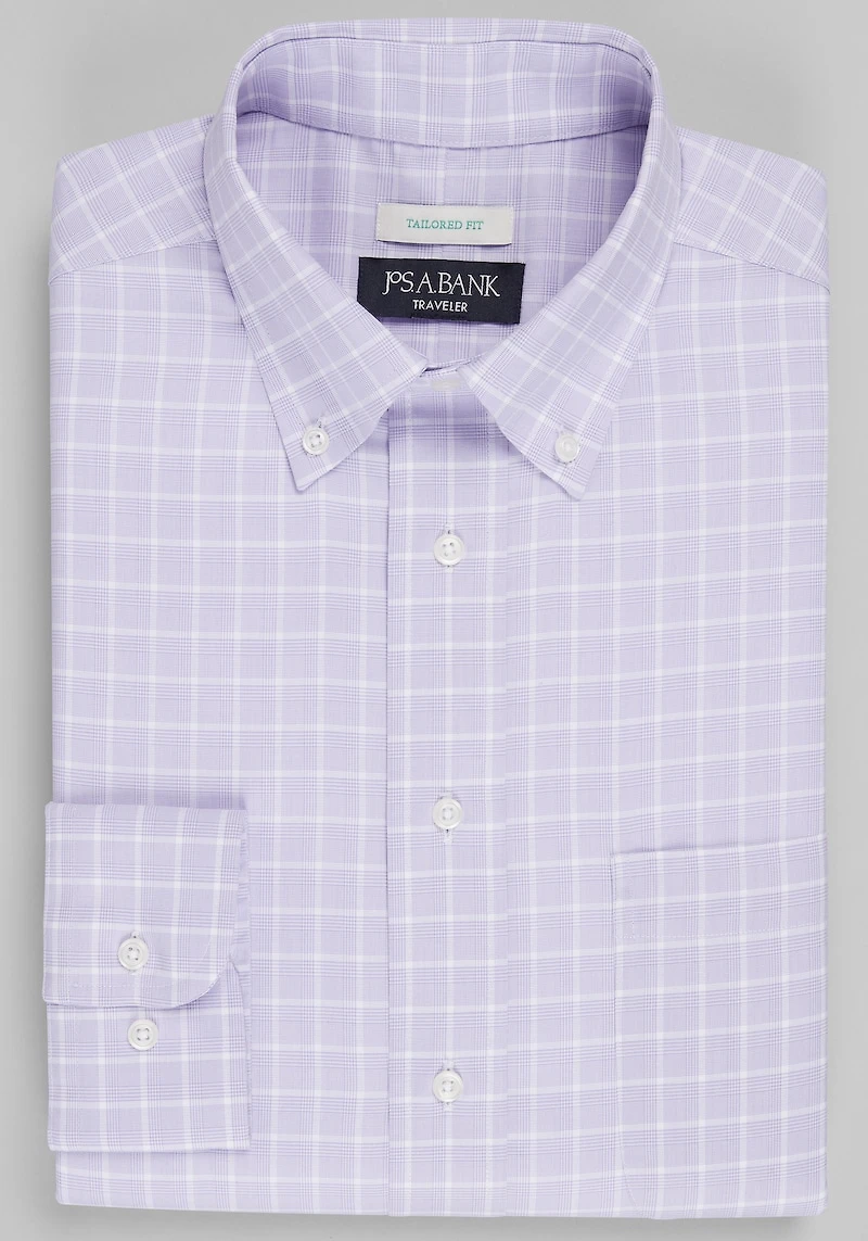 Men's Traveler® Collection Tailored Fit Glenn Plaid Dress Shirt at Jos. A. Bank, Purple