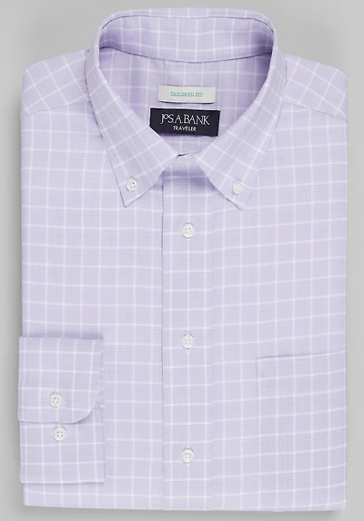 Men's Traveler® Collection Tailored Fit Glenn Plaid Dress Shirt at Jos. A. Bank, Purple