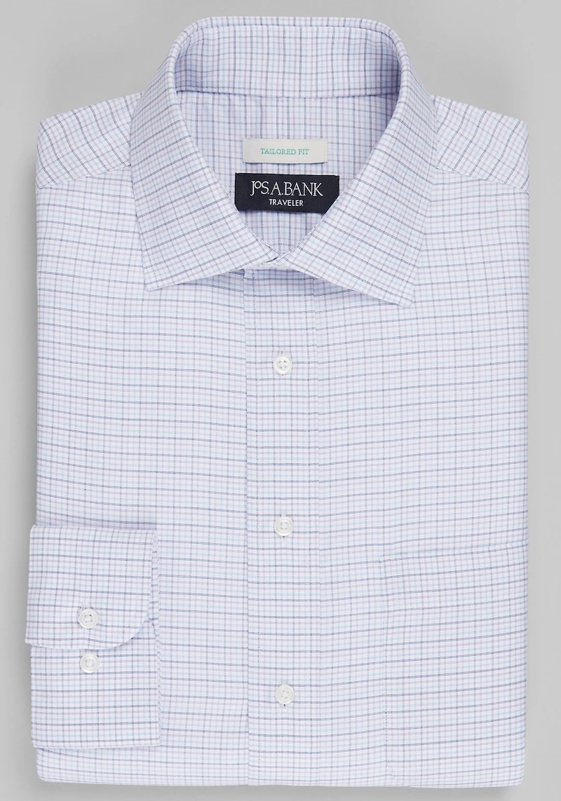 Men's Traveler® Collection Tailored Fit Small Check Dress Shirt at Jos. A. Bank, Light Purple