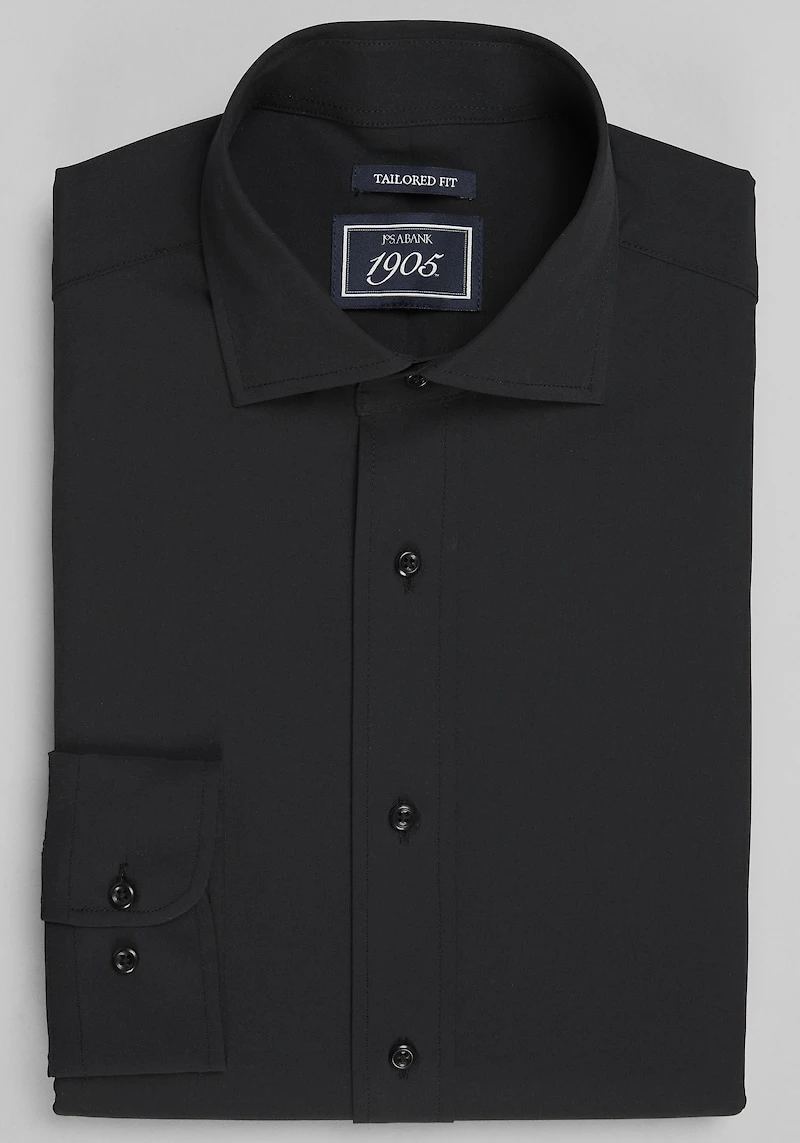 Men's 1905 Collection Tailored Fit Solid 4-Way Stretch Dress Shirt at Jos. A. Bank, Black