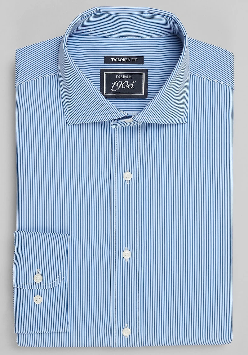 Men's 1905 Collection Tailored Fit Stripe 4-Way Stretch Dress Shirt at Jos. A. Bank, Blue/Navy