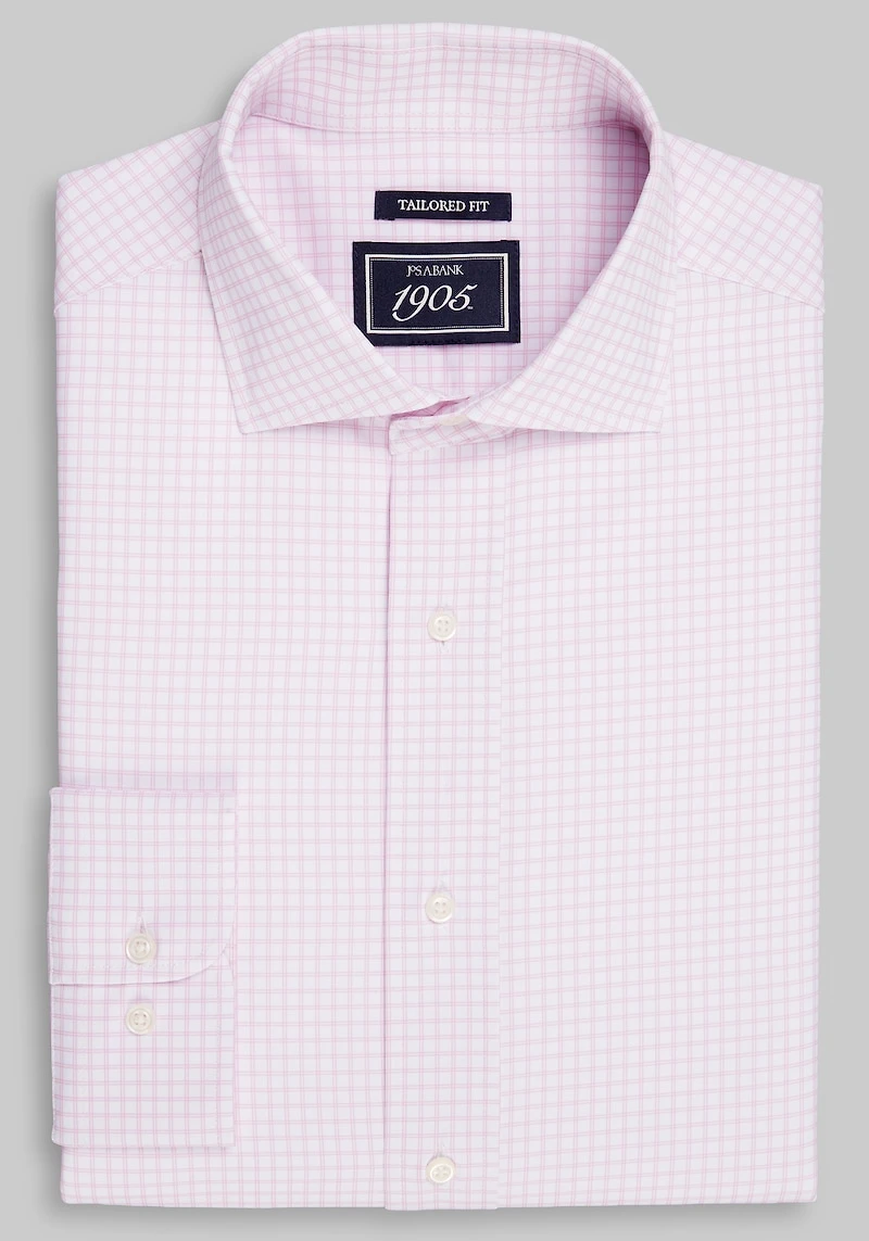 Men's 1905 Collection Tailored Fit Check 4-Way Stretch Dress Shirt at Jos. A. Bank, Pink,