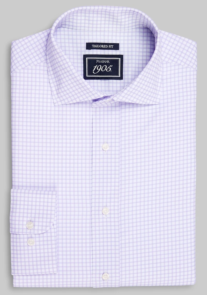 Men's 1905 Collection Tailored Fit Check 4-Way Stretch Dress Shirt at Jos. A. Bank, Light Purple,