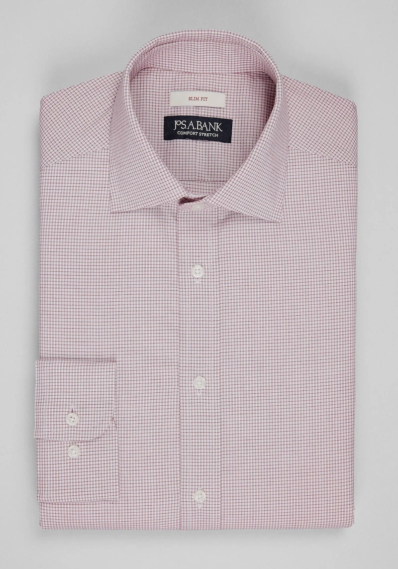 Men's Traveler® Collection Slim Fit Tiny Grid Dress Shirt at Jos. A. Bank, Burgundy