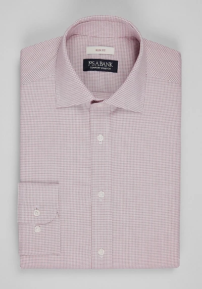 Men's Traveler® Collection Slim Fit Tiny Grid Dress Shirt at Jos. A. Bank, Burgundy