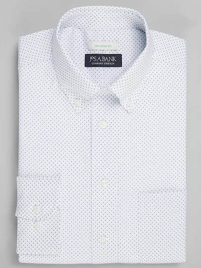 Men's Jos. A. Bank Tailored Fit Button-Down Collar Check Dress Shirt at Jos. A. Bank, Cream/White