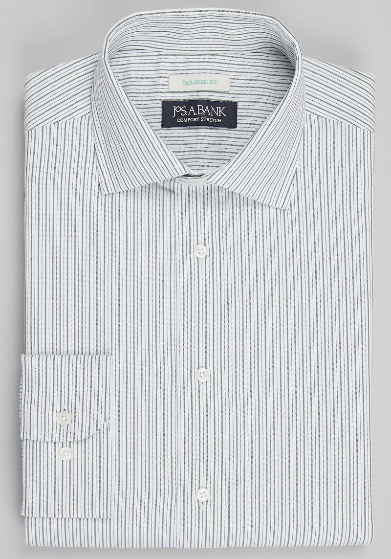 Men's Jos A. Bank Tailored Fit Spread Collar Stripe Dress Shirt at Jos. A. Bank, Green