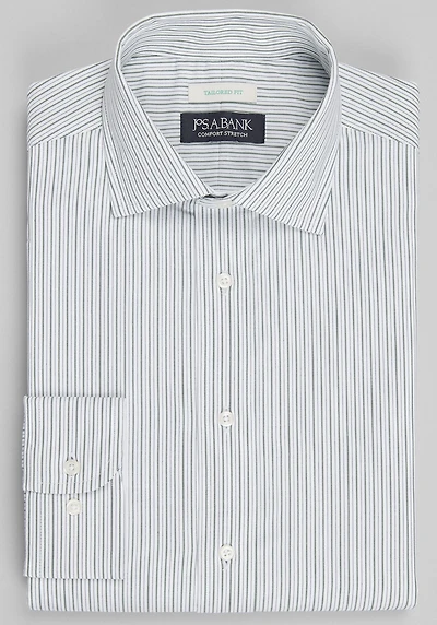 Men's Jos A. Bank Tailored Fit Spread Collar Stripe Dress Shirt at Jos. A. Bank, Green