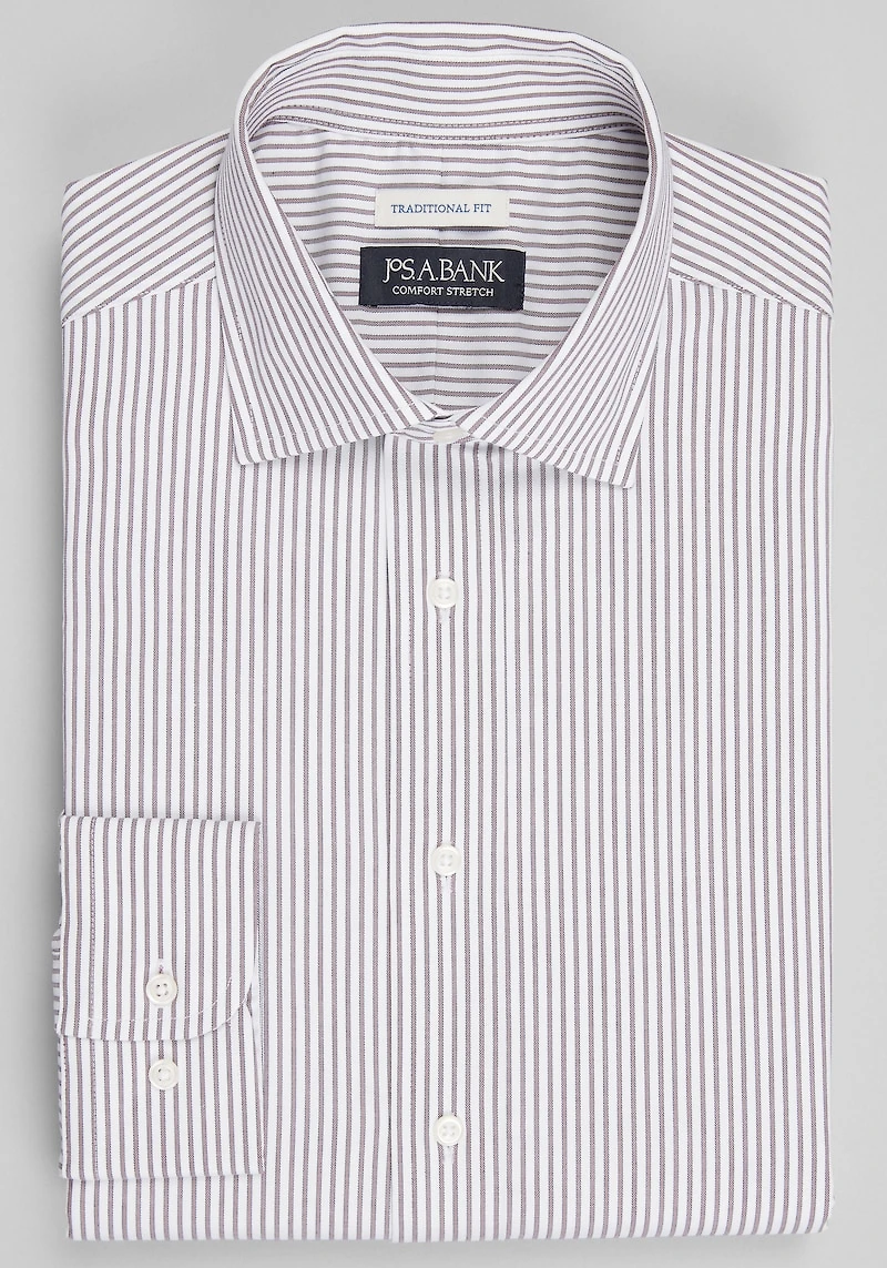 Men's Jos A. Bank Traditional Fit Spread Collar Bengal Stripe Dress Shirt at Jos. A. Bank, Burgundy