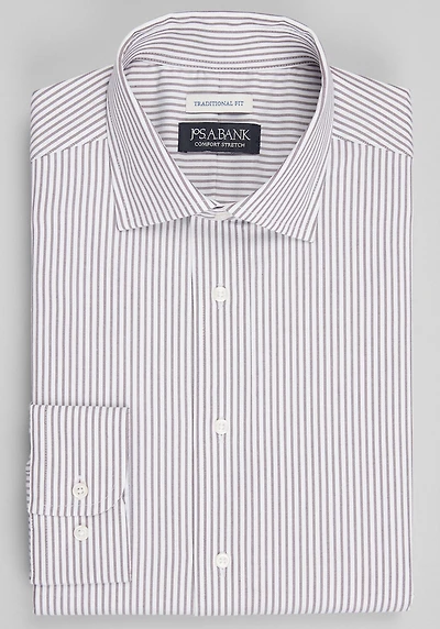 Men's Jos A. Bank Traditional Fit Spread Collar Bengal Stripe Dress Shirt at Jos. A. Bank, Burgundy