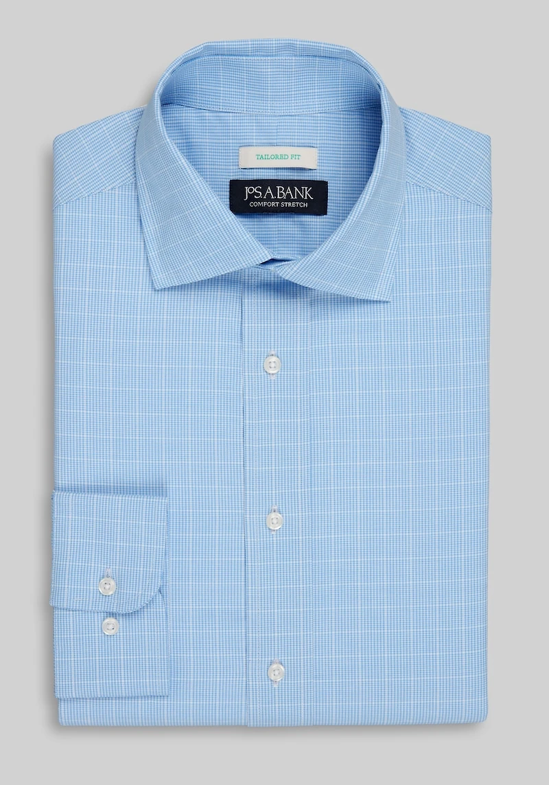 Men's Jos. A. Bank Tailored Fit Offset Grid Dress Shirt at Jos. A. Bank, Blue