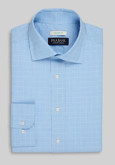 Men's Jos. A. Bank Tailored Fit Offset Grid Dress Shirt at Jos. A. Bank, Blue