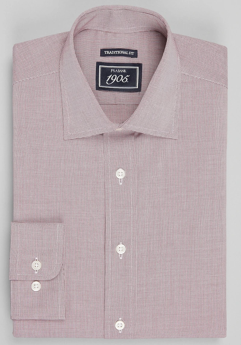 Men's 1905 Traditional Fit Micro Houndstooth Dress Shirt at Jos. A. Bank, Burgundy