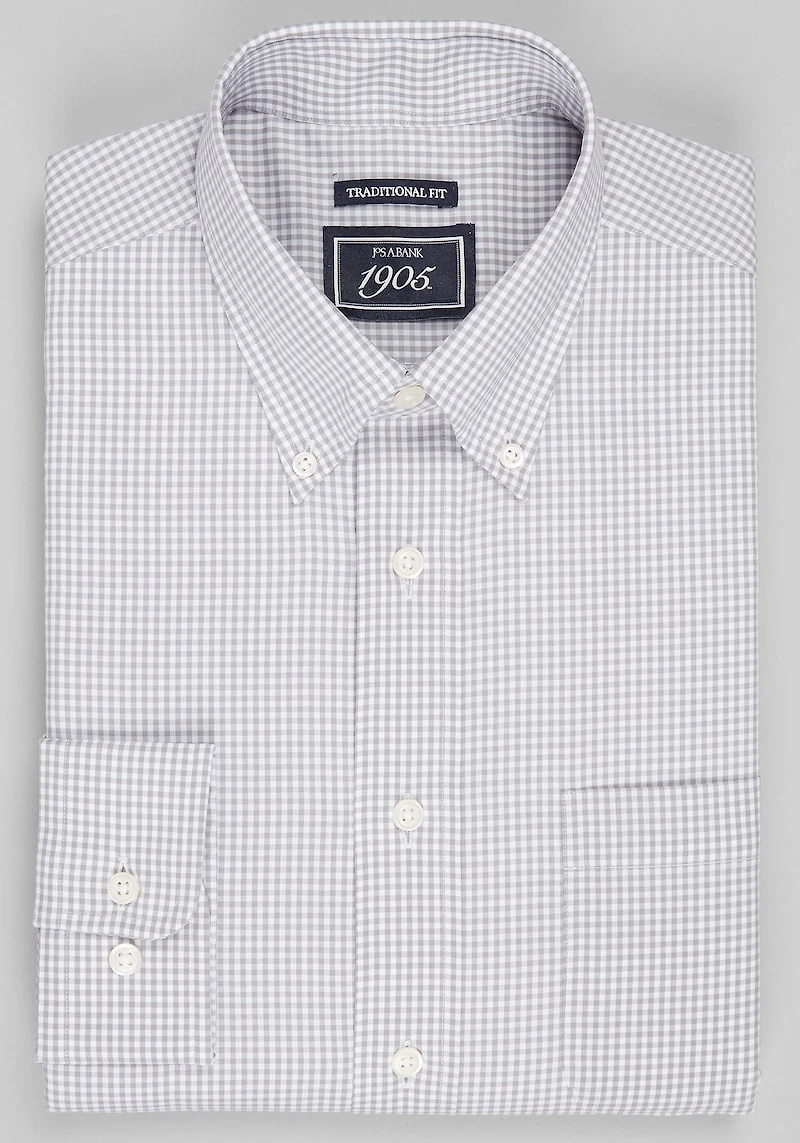 Men's 1905 Collection Traditional Fit Gingham Dress Shirt at Jos. A. Bank, Grey