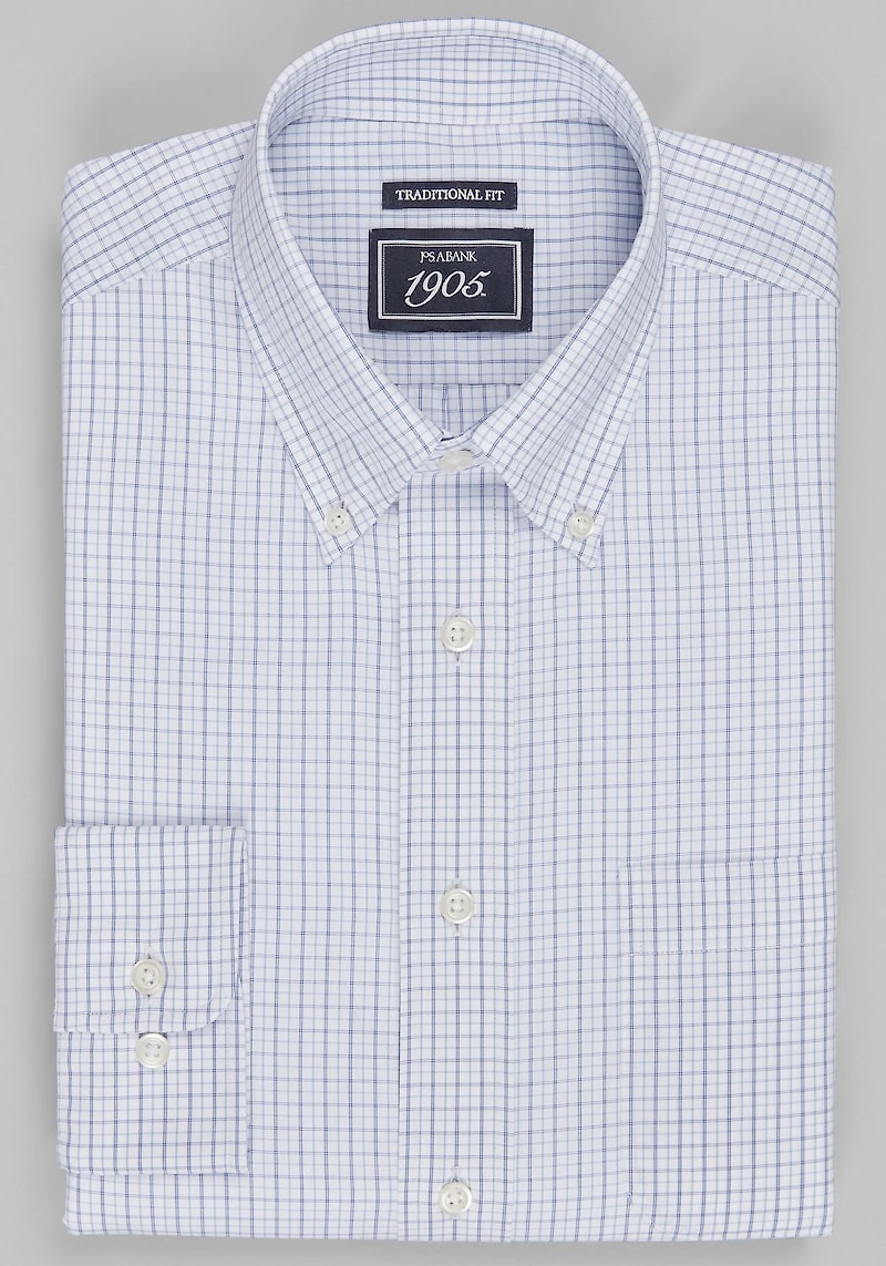 Men's 1905 Collection Traditional Fit Button-Down Collar Check Dress Shirt at Jos. A. Bank, Blue