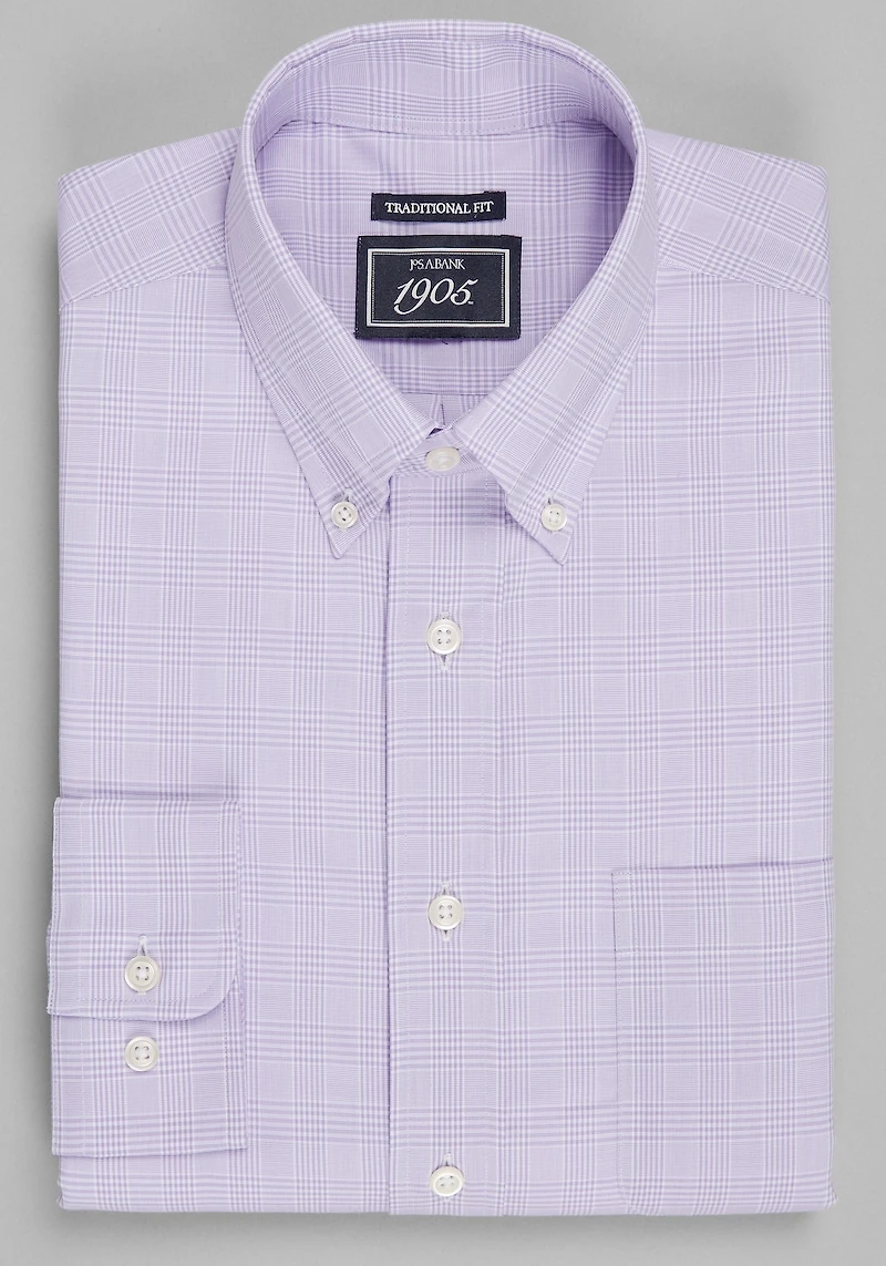 Men's 1905 Collection Traditional Fit Medium Check Dress shirt at Jos. A. Bank, Purple