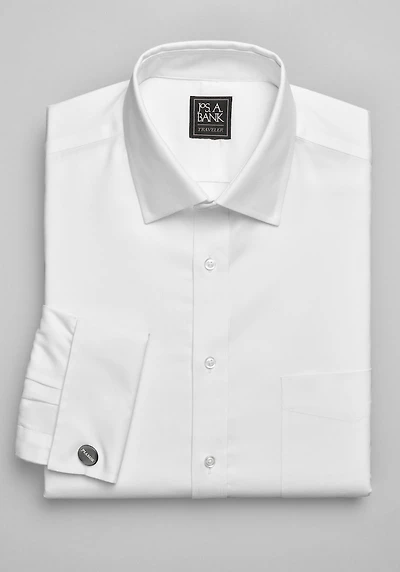 Men's Big & Tall Traveler Collection Tailored Fit Spread Collar Dress Shirt at Jos. A. Bank, Cream/White