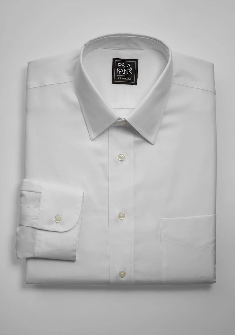 Men's Traveler Collection Tailored Fit Point Collar Solid Dress Shirt at Jos. A. Bank, Cream/White