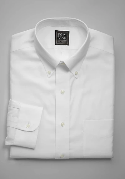 Men's Traveler Collection Traditional Fit Button-Down Collar Solid Dress Shirt at Jos. A. Bank, Cream/White