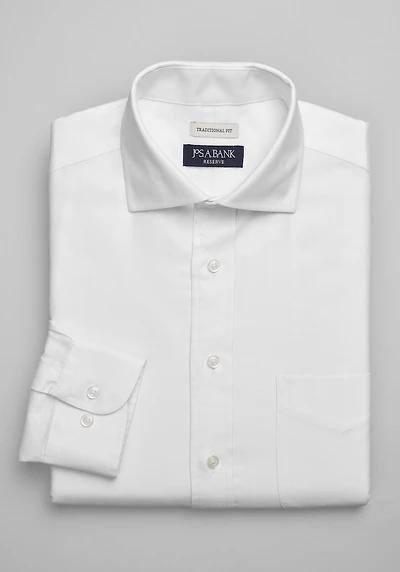 Men's Reserve Collection Traditional Fit Spread Collar Herringbone Dress Shirt at Jos. A. Bank, Cream/White
