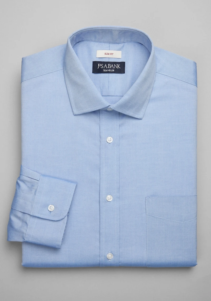 Men's Traveler Collection Slim Fit Spread Collar Solid Dress Shirt at Jos. A. Bank, Original Blue