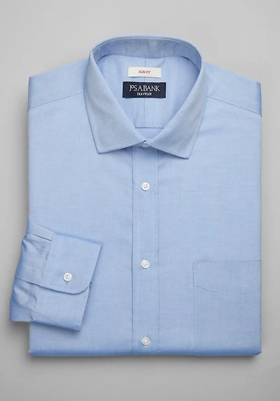 Men's Traveler Collection Slim Fit Spread Collar Solid Dress Shirt at Jos. A. Bank, Original Blue